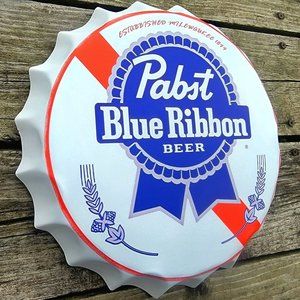 Pabst Blue Ribbon Beer Bottle Cap Metal Sign Man cave Bar - PBR Beer Metal Sign